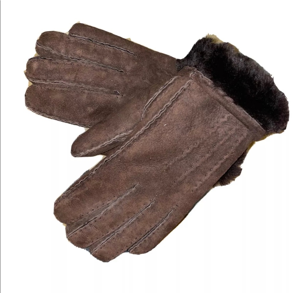 Suede Gloves 100% Real Sheepskin Wool Lining Brown